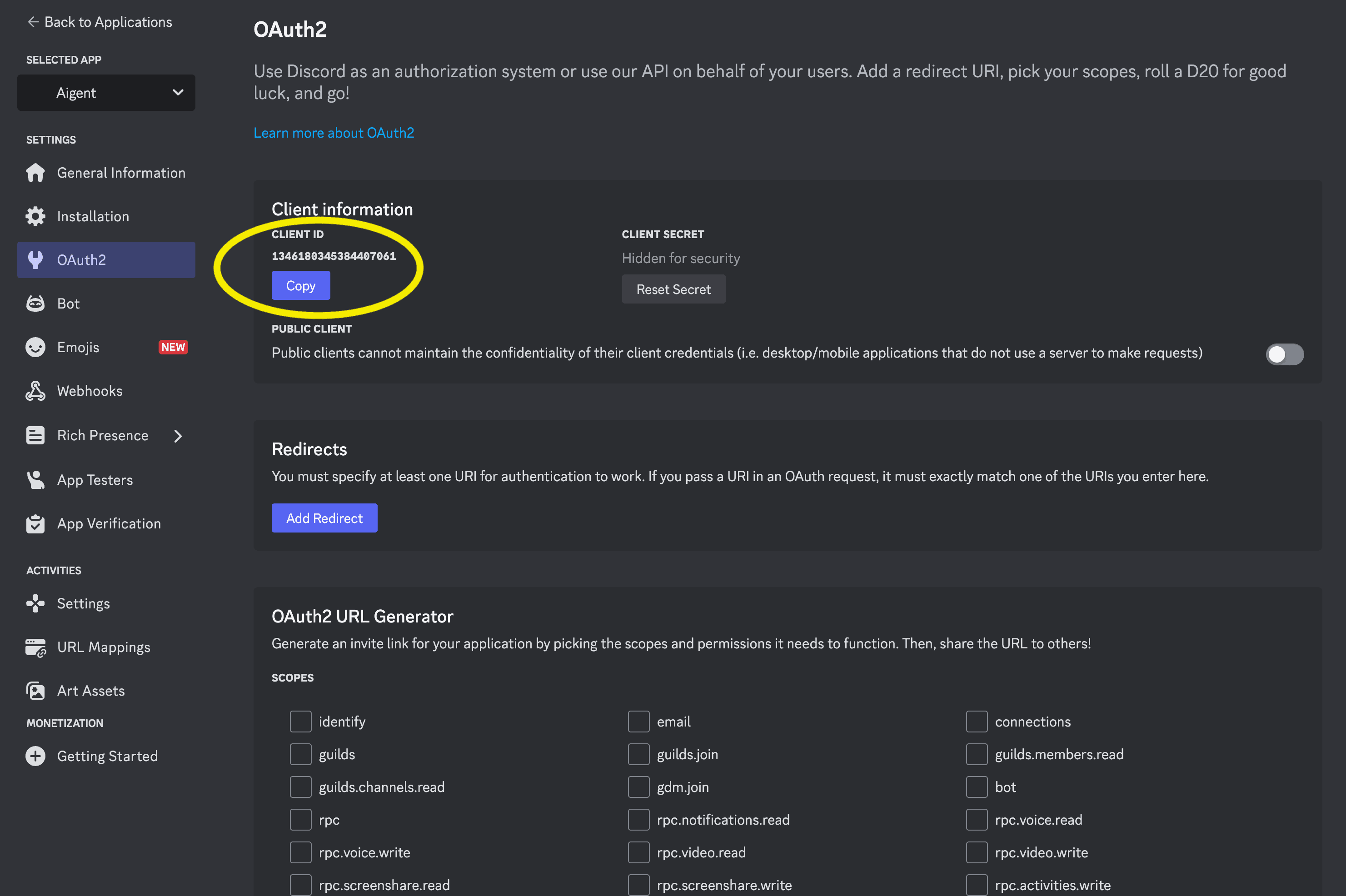 Select the "OAuth2" tab